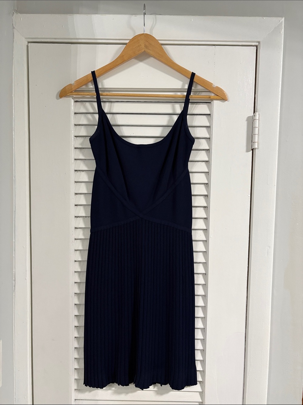 Herve Leger Vintage Navy Spaghetti Strap Pleated Mini Dress - Picture 2 of 11
